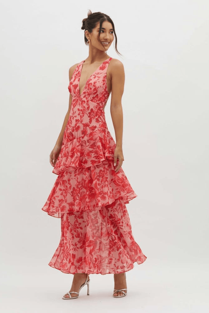 Chiara Gestufter Floral Maxi-Kleid - 1