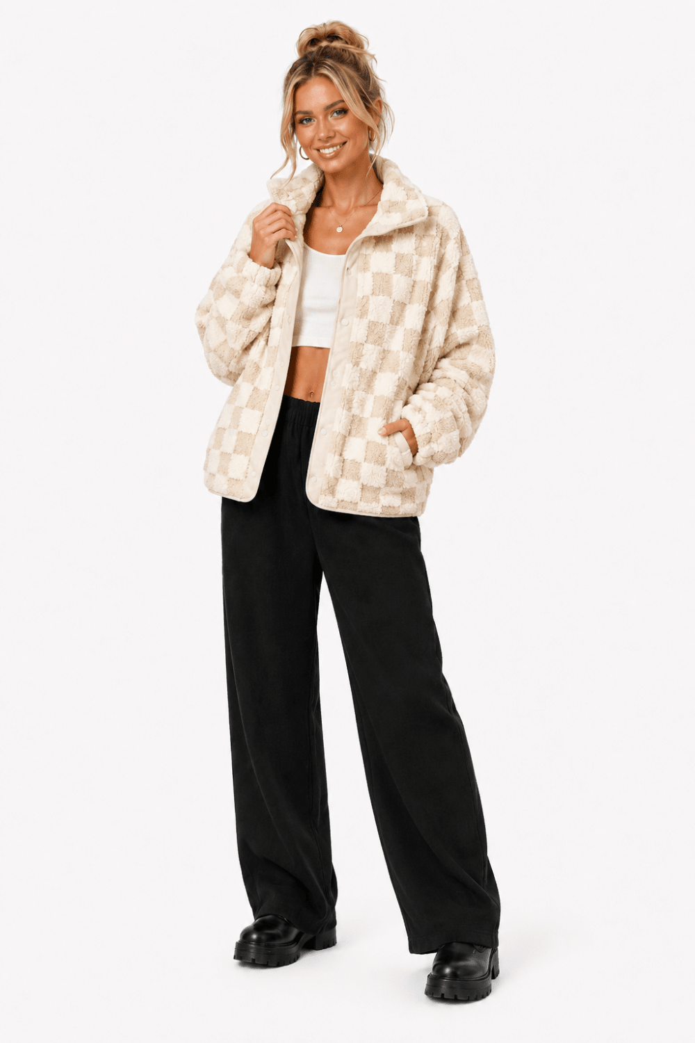 Elara Plaid Fuzzy Jacket - 1