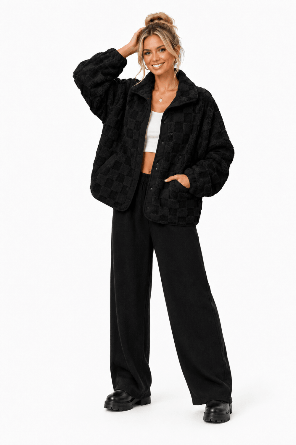 Elara Plaid Fuzzy Jacket - 2