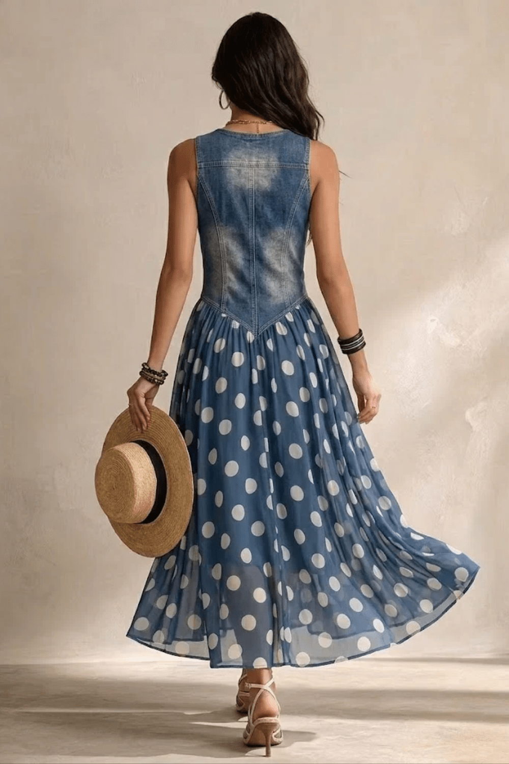 Elara Polka-Dot Chiffon Midi Dress - 3