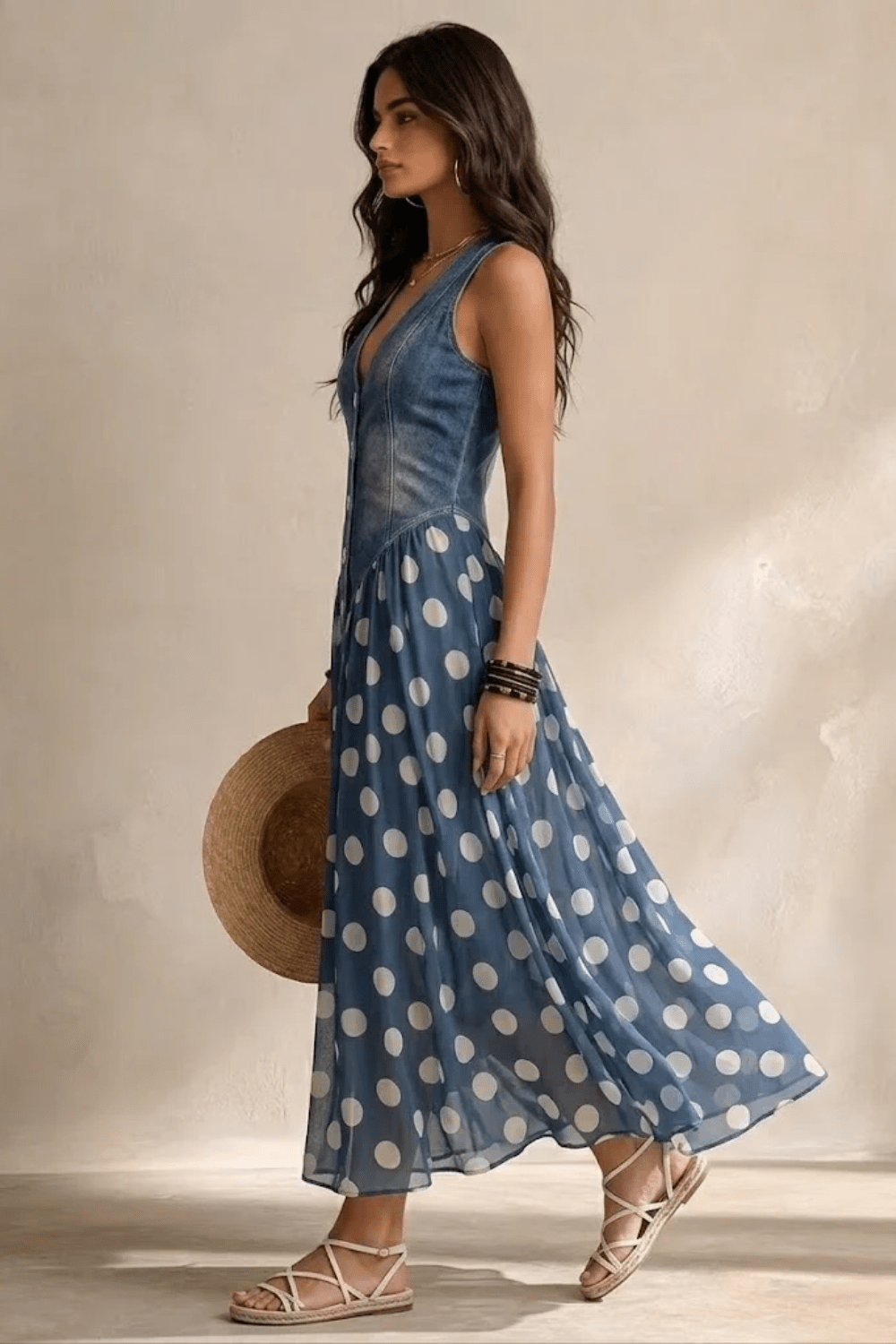 Elara Polka-Dot Chiffon Midi Dress - 2