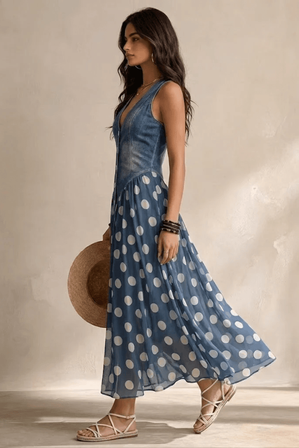 Elara Polka-Dot Chiffon Midi Dress - 2