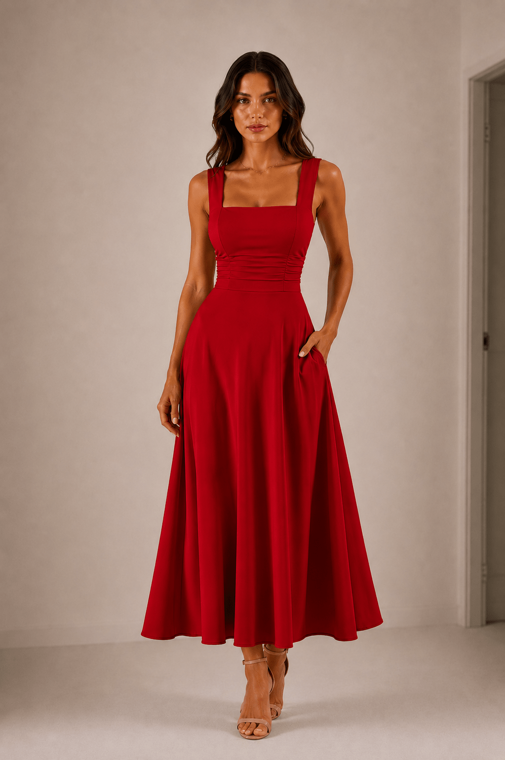 Fiorella Back Tie Midi Dress with Pockets - 11