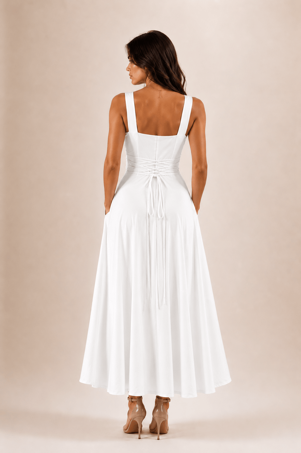 Fiorella Back Tie Midi Dress with Pockets - 2