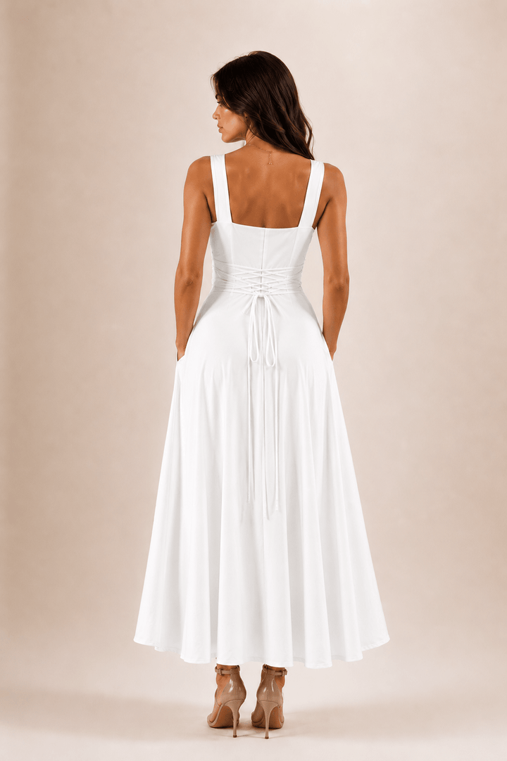 Fiorella Back Tie Midi Dress with Pockets - 2
