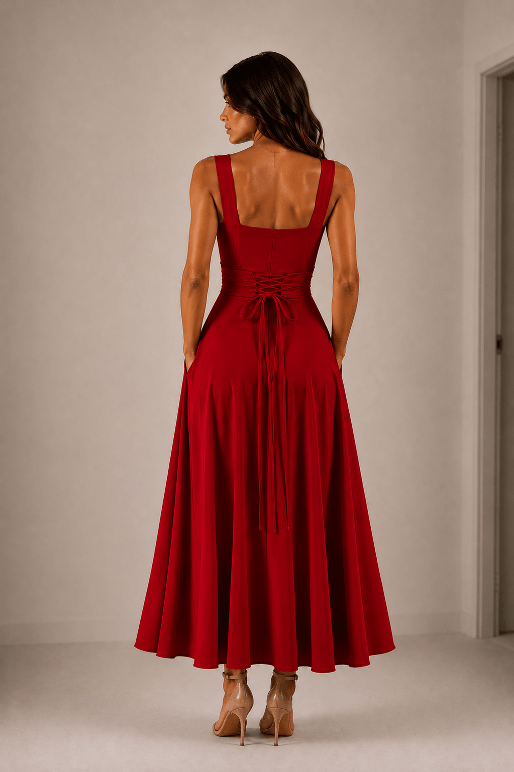 Fiorella Back Tie Midi Dress with Pockets - 12