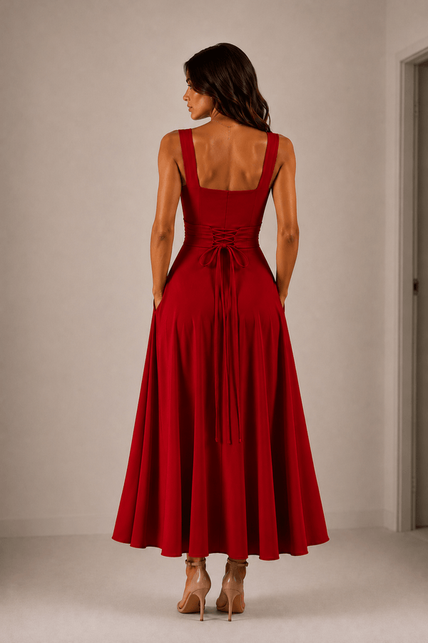 Fiorella Back Tie Midi Dress with Pockets - 12