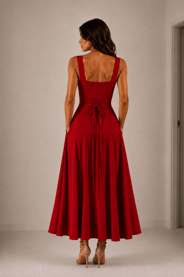 Fiorella Back Tie Midi Dress with Pockets - 12