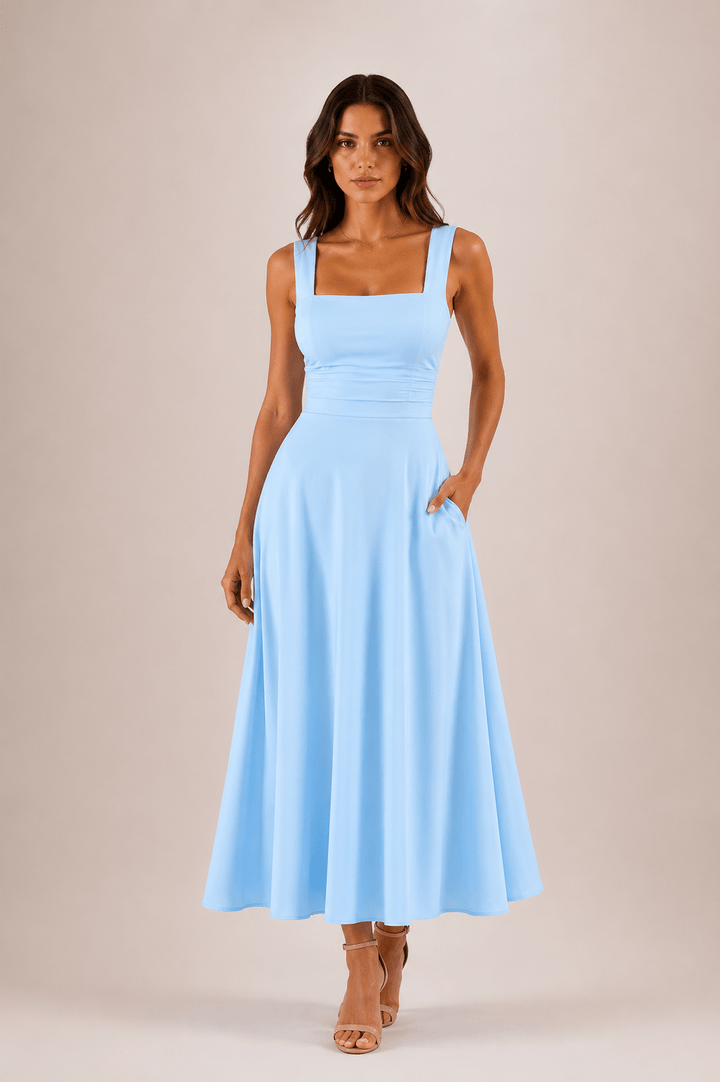 Fiorella Back Tie Midi Dress with Pockets - 5