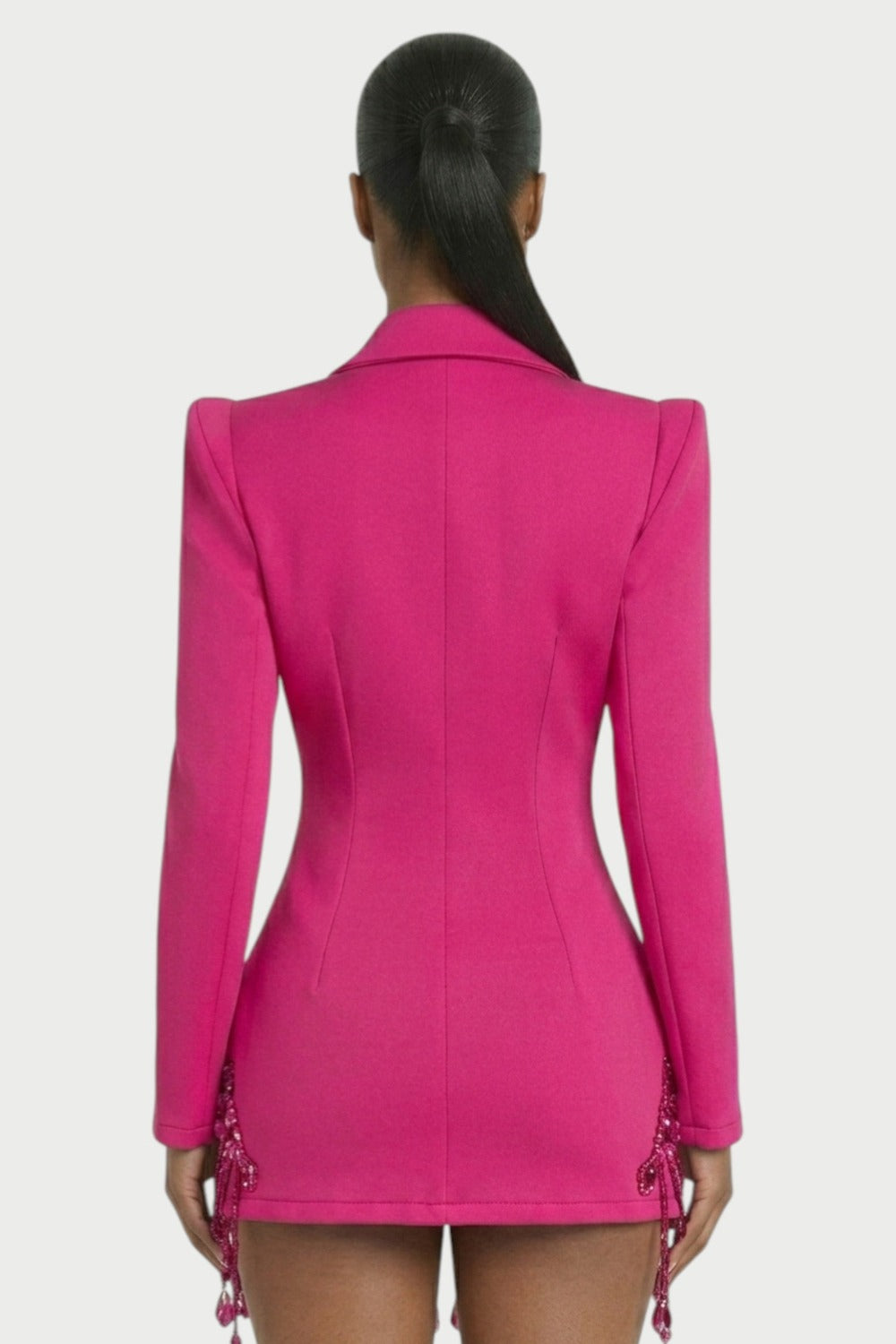 Vesper Crystal-Fringe Blazer Mini Dress in Fuchsia – 5