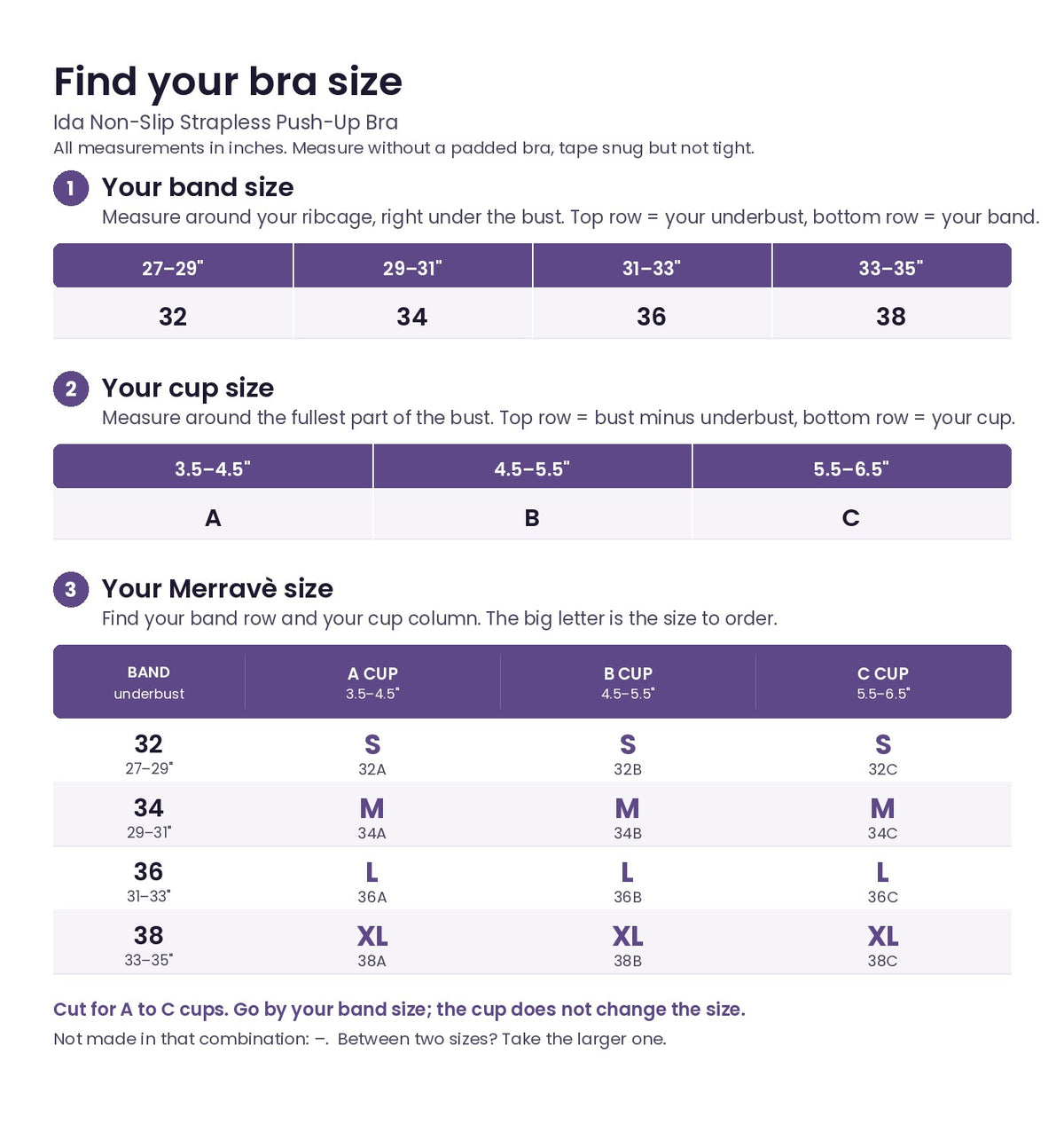Bra size chart