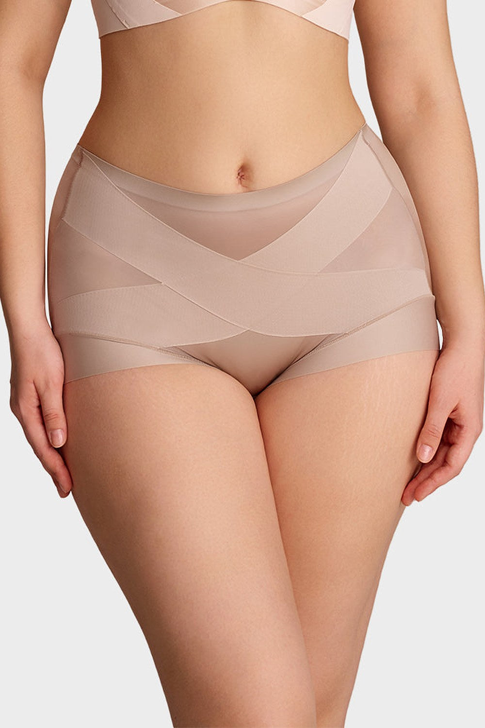 Juno High-Waist Cross-Compression Shaping Briefs (6-Pack) in Nude – front