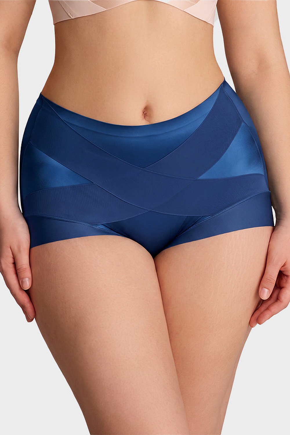 Juno High-Waist Cross-Compression Shaping Briefs (6-Pack) in Navy – front
