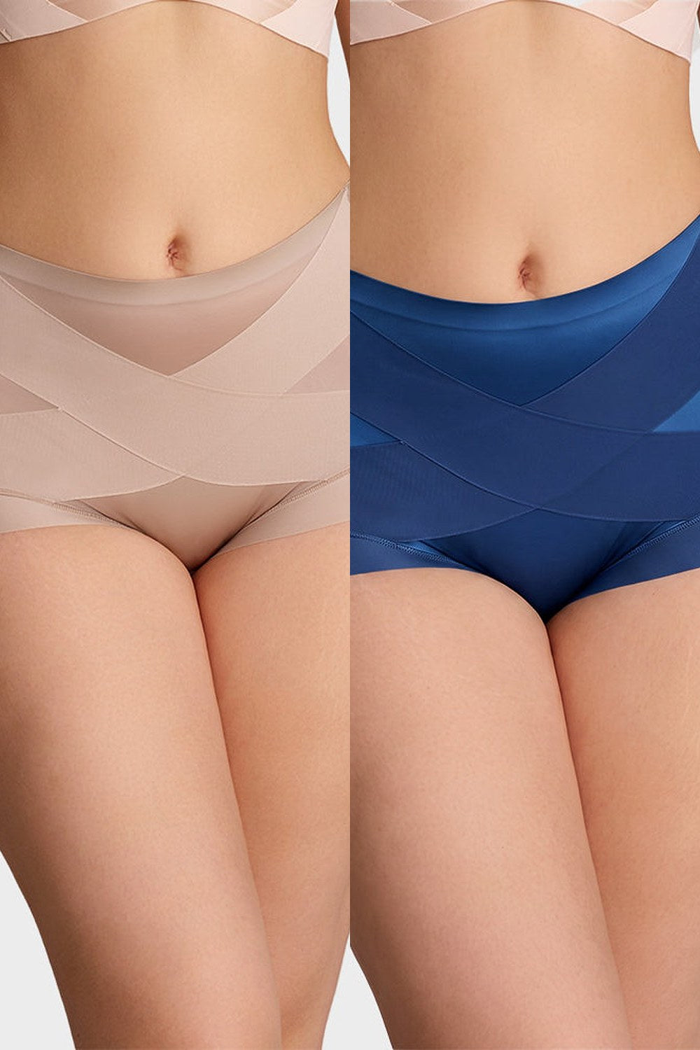 Juno High-Waist Cross-Compression Shaping Briefs in Nude & Navy – set photo