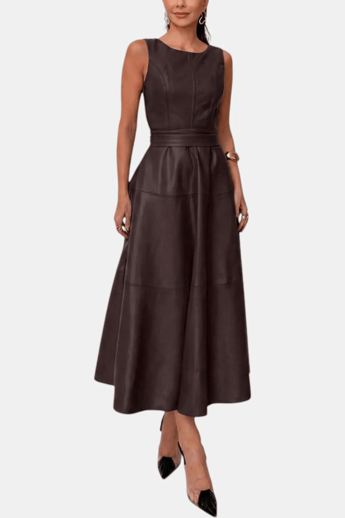 Leah Belted Faux-Leather Midi Dress - 3