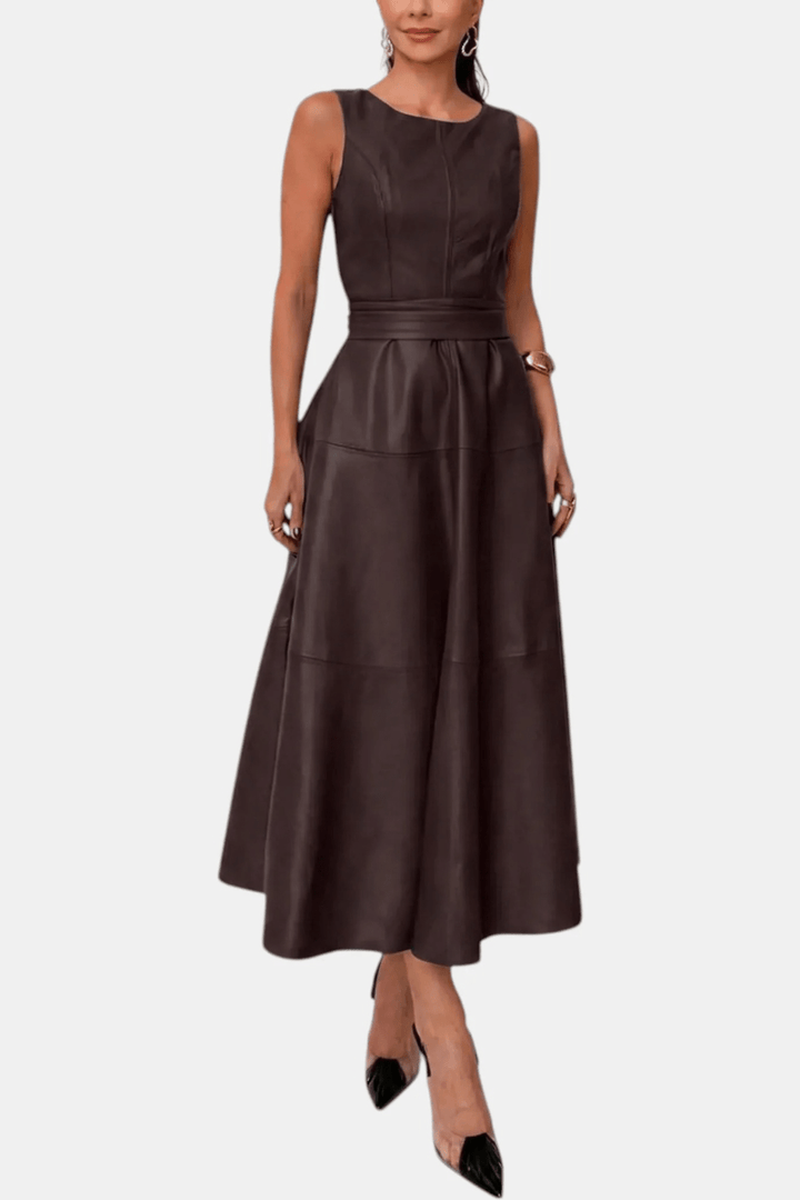 Leah Belted Faux-Leather Midi Dress - 3