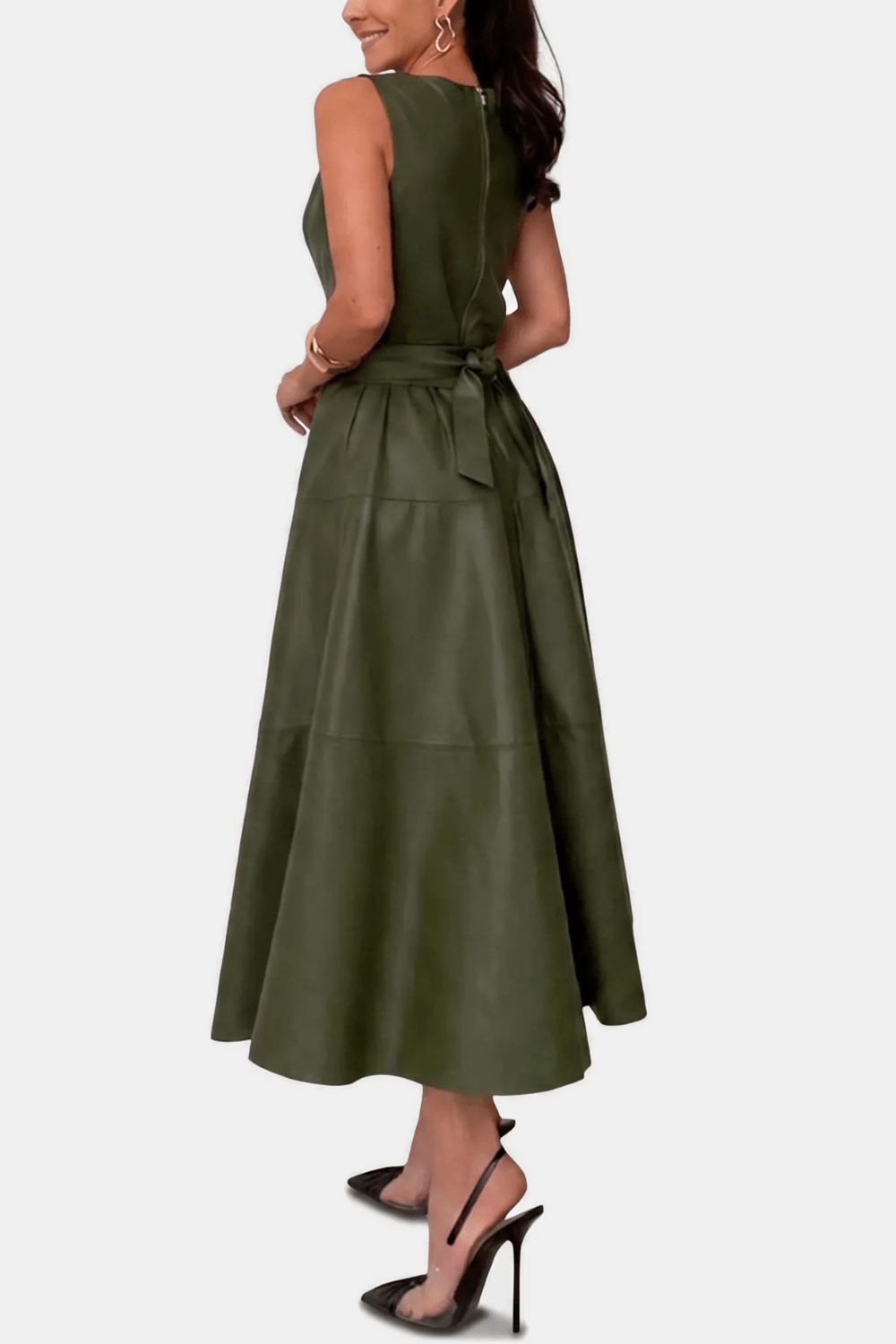 Leah Belted Faux-Leather Midi Dress - 2