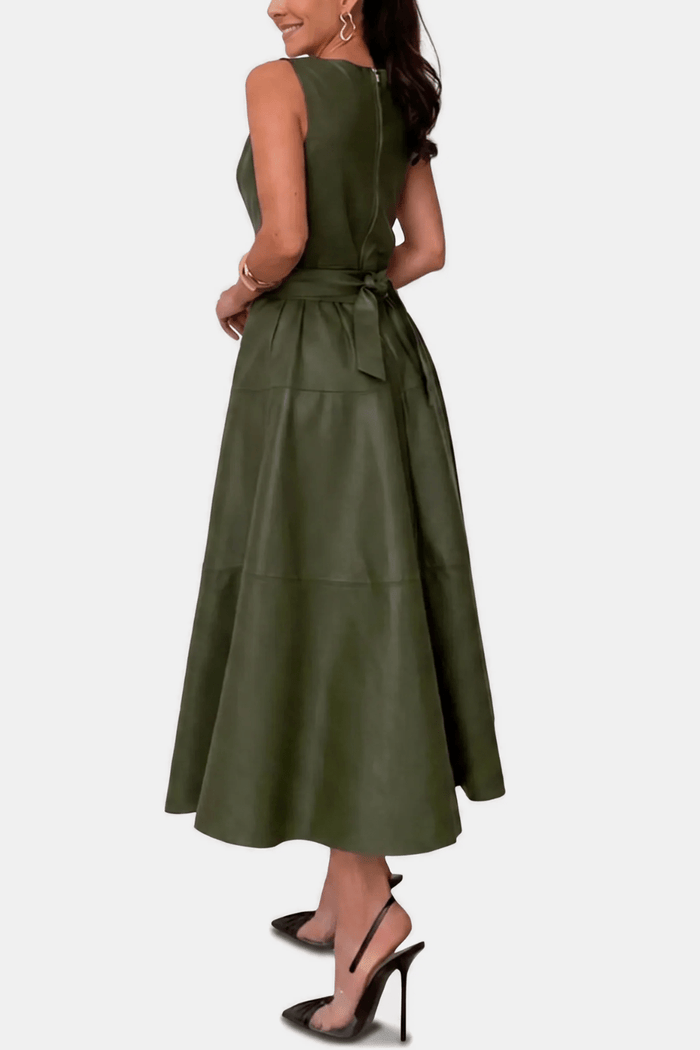 Leah Belted Faux-Leather Midi Dress - 2