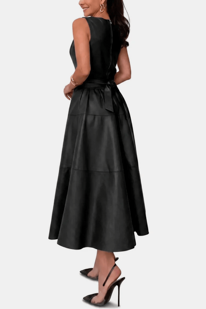 Leah Belted Faux-Leather Midi Dress - 5