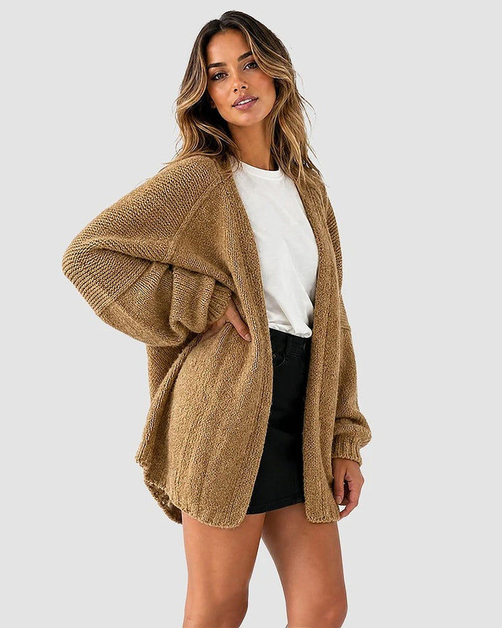Liora Oversized Lantern-Sleeve Knit Cardigan - Camel