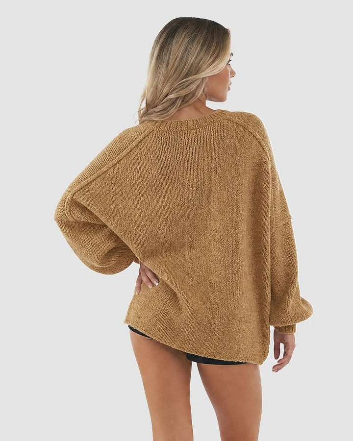 Liora Oversized Lantern-Sleeve Knit Cardigan - Camel