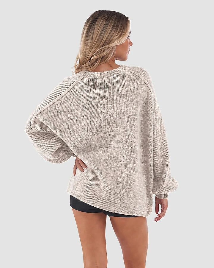 Liora Oversized Lantern-Sleeve Knit Cardigan - Khaki