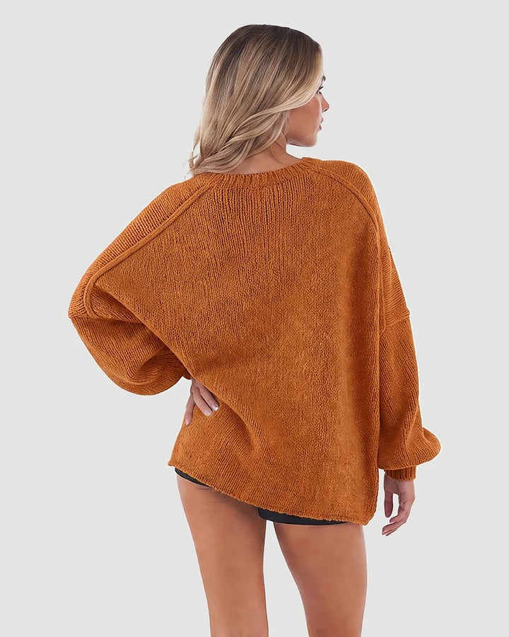 Liora Oversized Lantern-Sleeve Knit Cardigan - Caramel