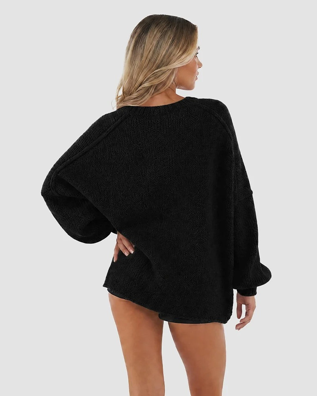 Liora Oversized Lantern-Sleeve Knit Cardigan - Black