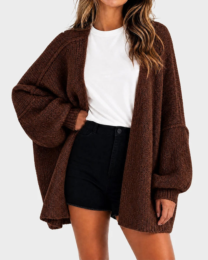 Liora Oversized Lantern-Sleeve Knit Cardigan - Chocolate