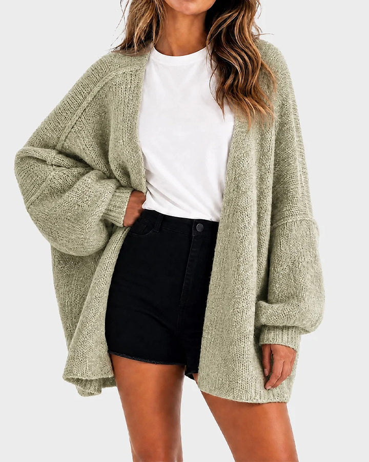 Liora Oversized Lantern-Sleeve Knit Cardigan - Light Green