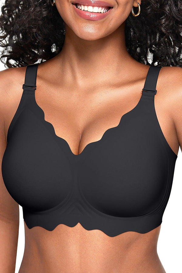 Lotte Scalloped Wire-Free Full-Coverage Bra in Black – front