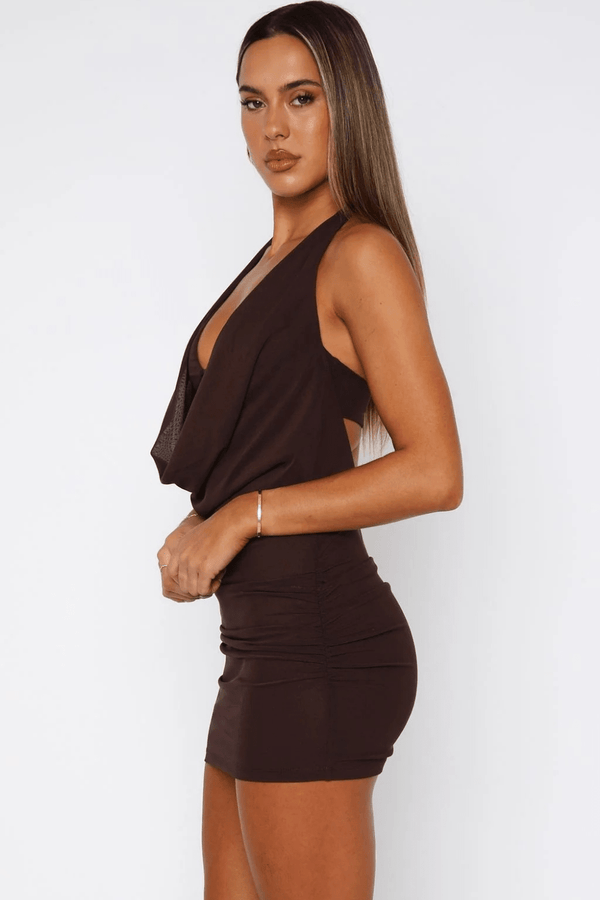 Lucia Plunge Halter Mini Dress - 3