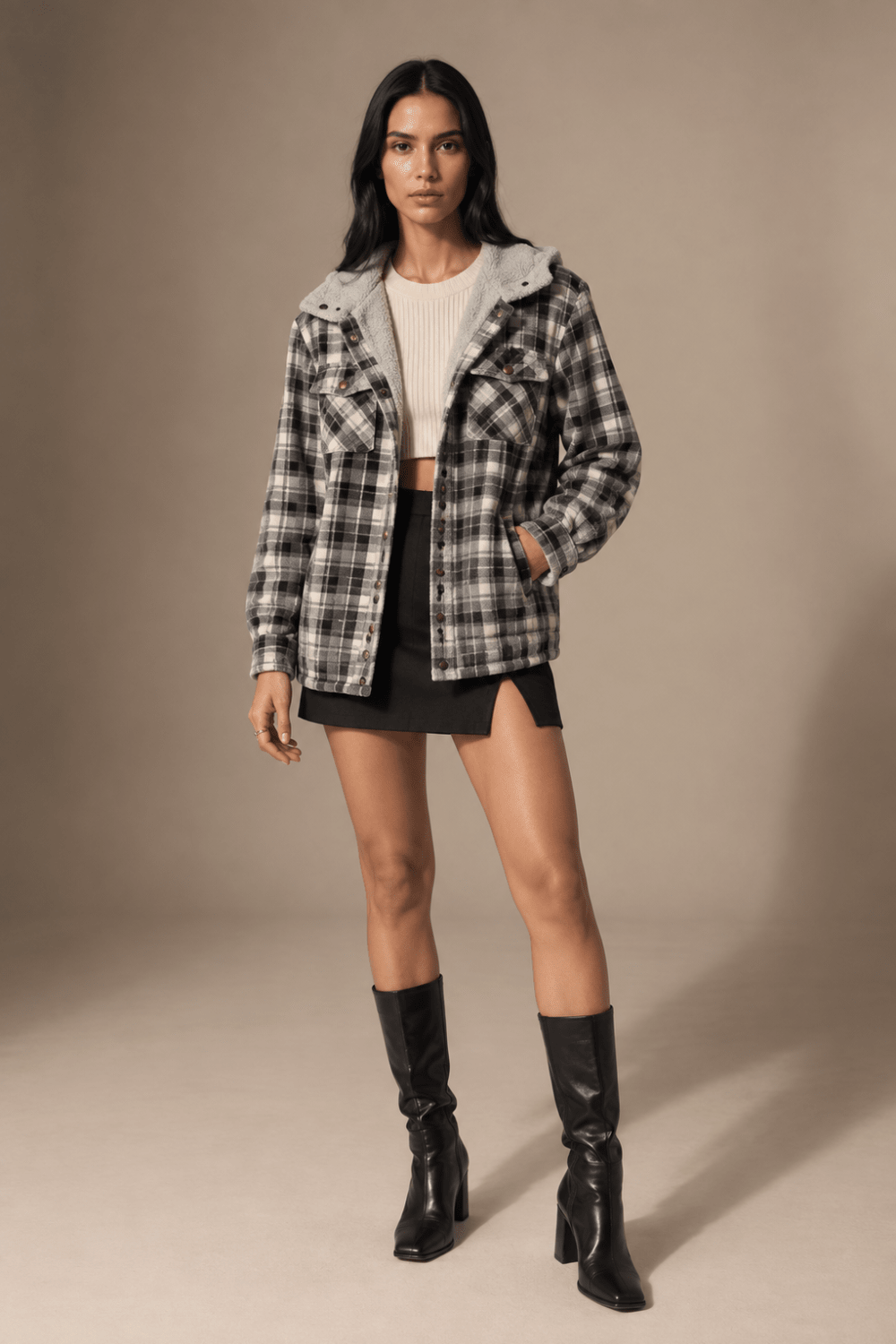 Maren Plaid Hooded Wool Coat - 4