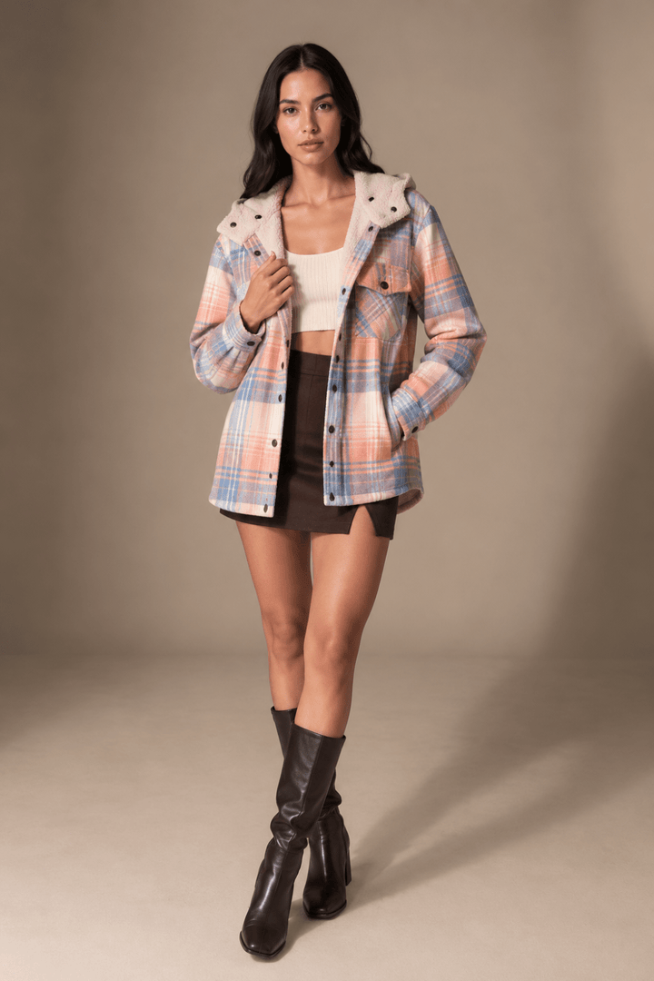 Maren Plaid Hooded Wool Coat - 7