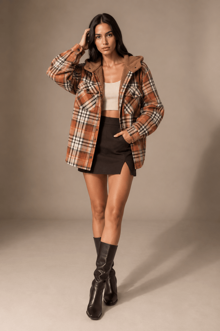 Maren Plaid Hooded Wool Coat - 8