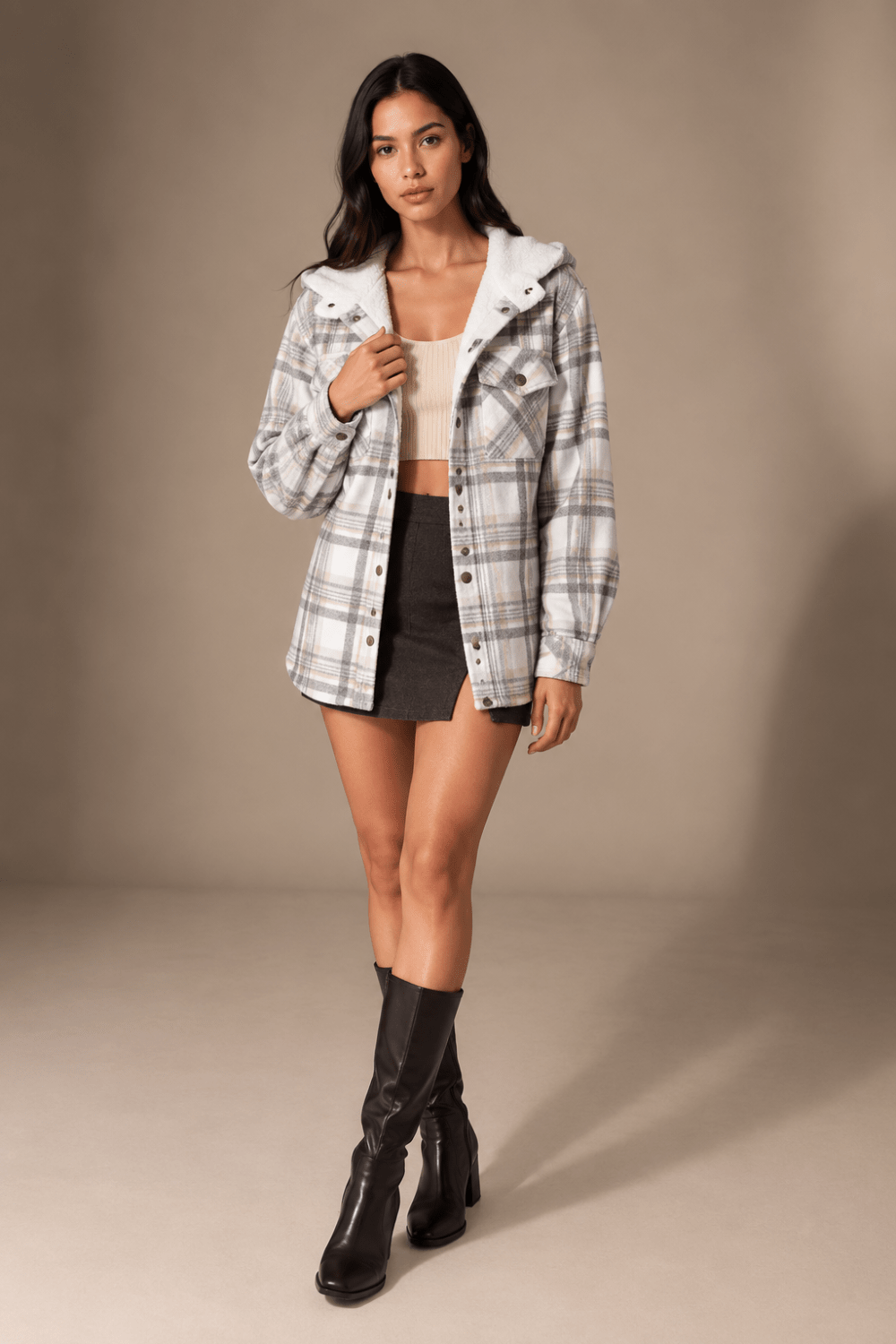 Maren Plaid Hooded Wool Coat - 6