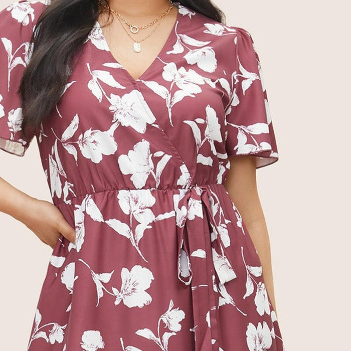 Marigold Ruffle Wrap Midi Dress – V-neck wrap front detail