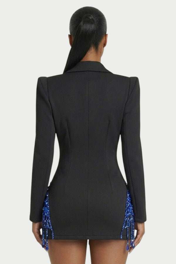 Vesper Crystal-Fringe Blazer Mini Dress in Midnight Sapphire – 4