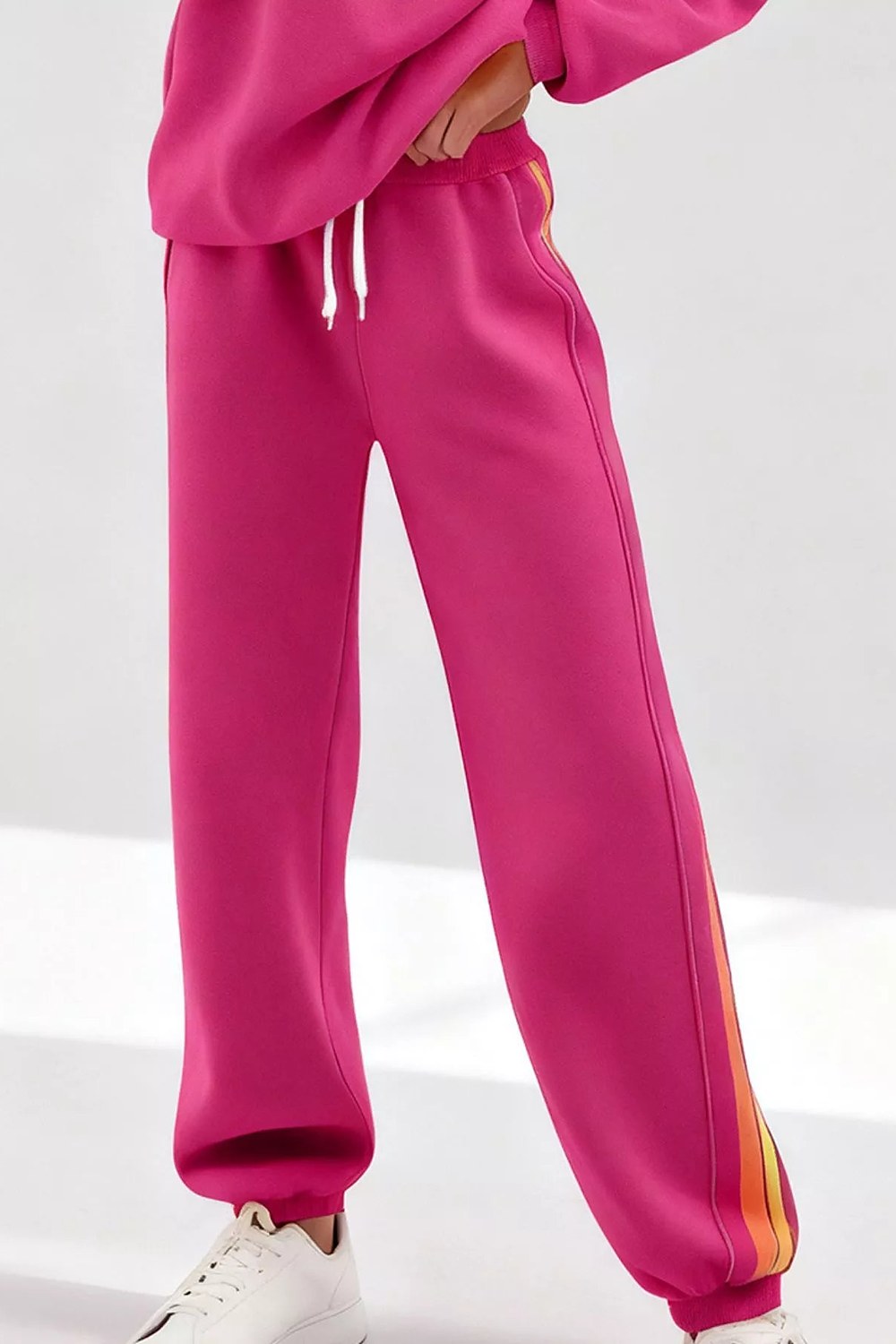 Noor Striped Crew-Neck Sweatshirt & Pants Set in Raspberry – pants, side stripe