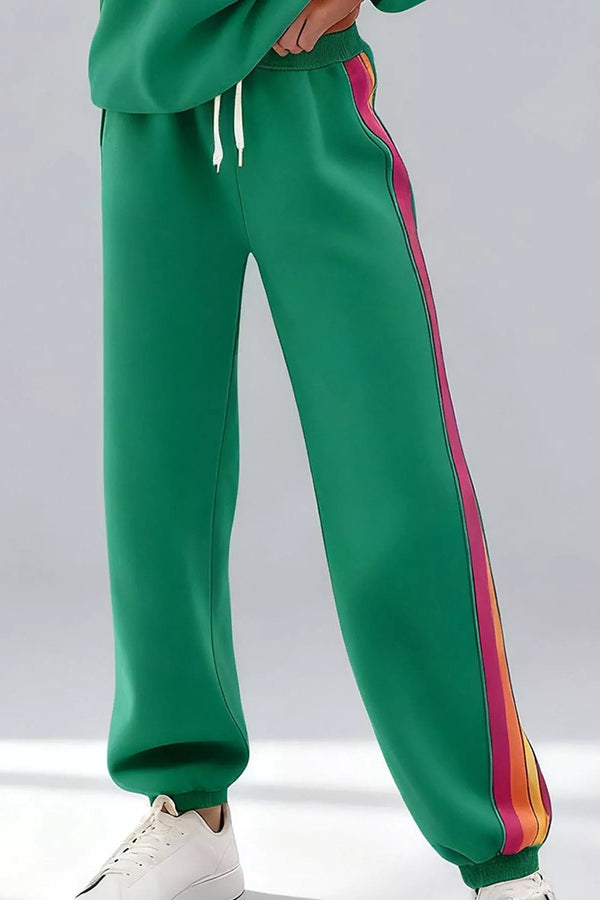 Noor Striped Crew-Neck Sweatshirt & Pants Set in Emerald Green – pants, side stripe