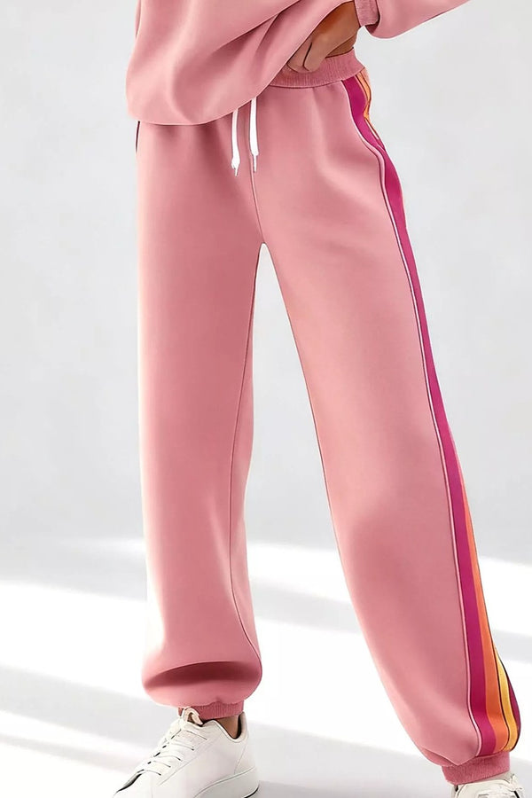 Noor Striped Crew-Neck Sweatshirt & Pants Set in Dusty Pink – pants, side stripe