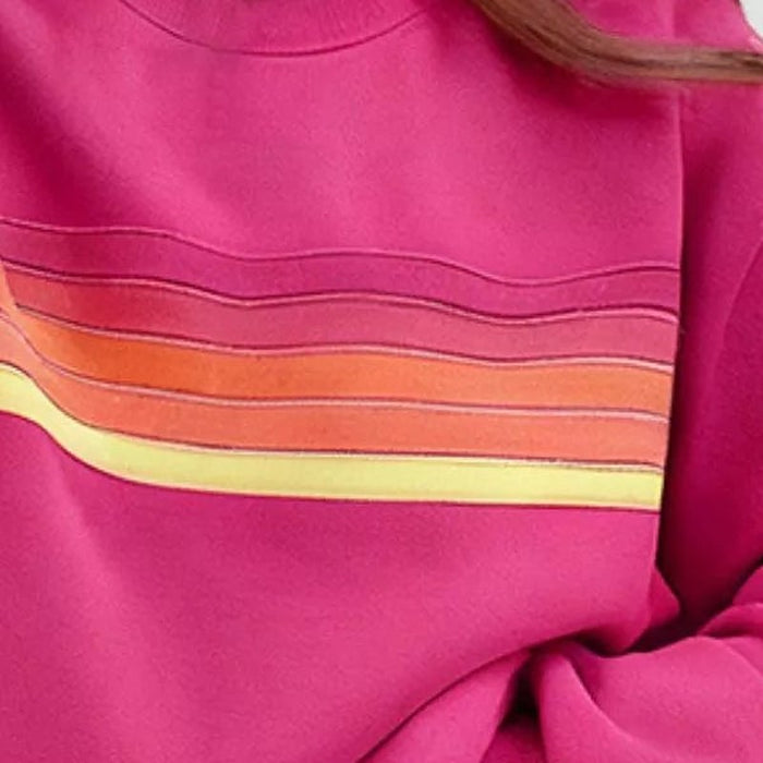 Noor Striped Crew-Neck Sweatshirt & Pants Set – detail: Rainbow chest stripe