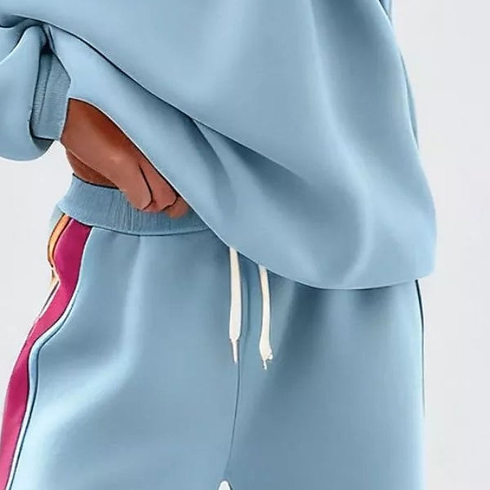 Noor Striped Crew-Neck Sweatshirt & Pants Set – detail: Drawstring elastic waistband