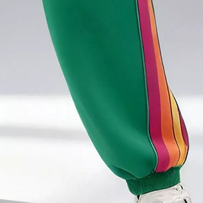Noor Striped Crew-Neck Sweatshirt & Pants Set – detail: Side stripe, ribbed ankle cuff