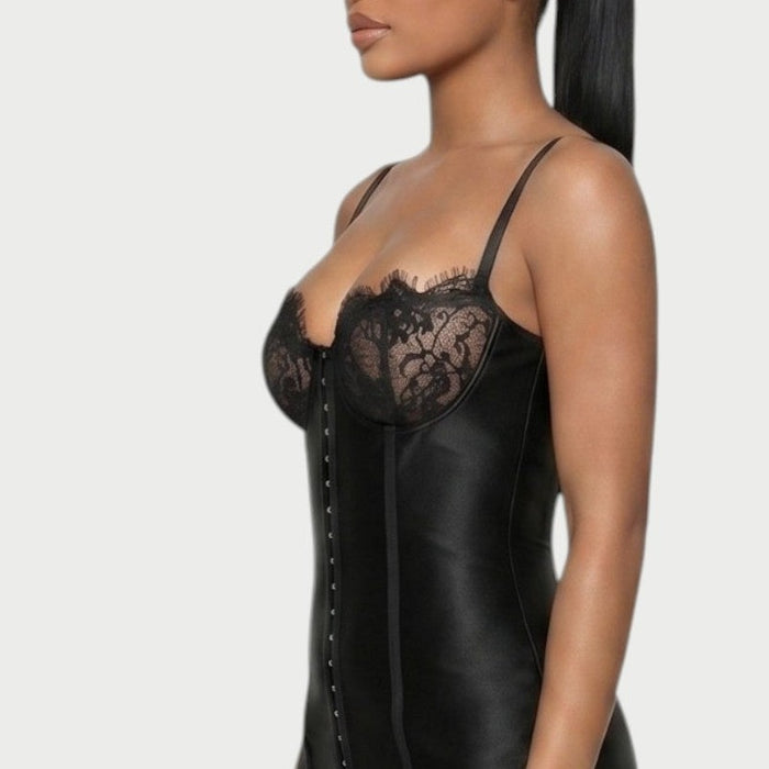 Odessa Lace-Trim Corset Mini Dress in Black – lace-trim cups