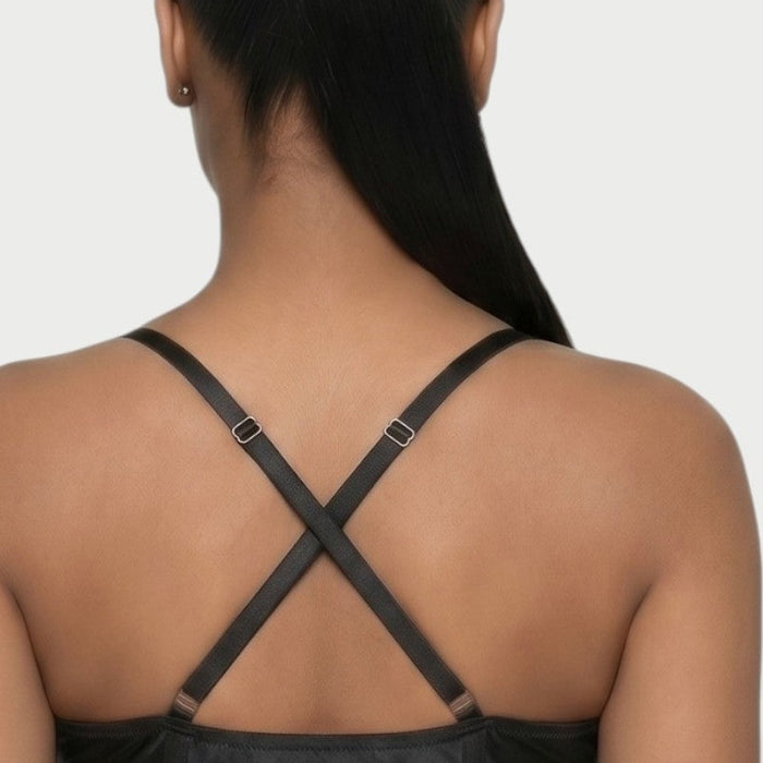 Odessa Lace-Trim Corset Mini Dress in Black – crisscross straps