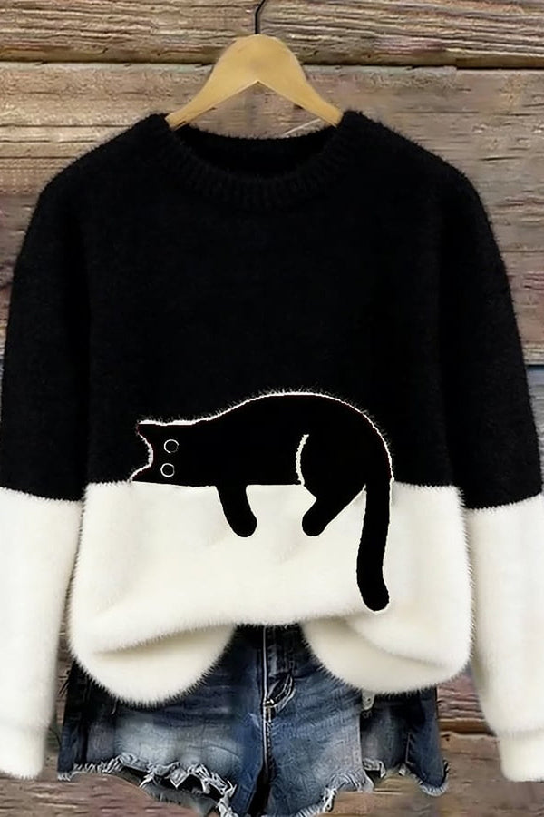 Odile Cat Print Oversized Sweater - 5