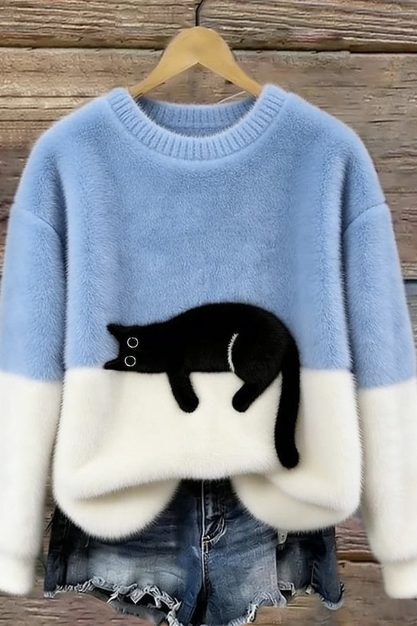 Odile Cat Print Oversized Sweater - 1