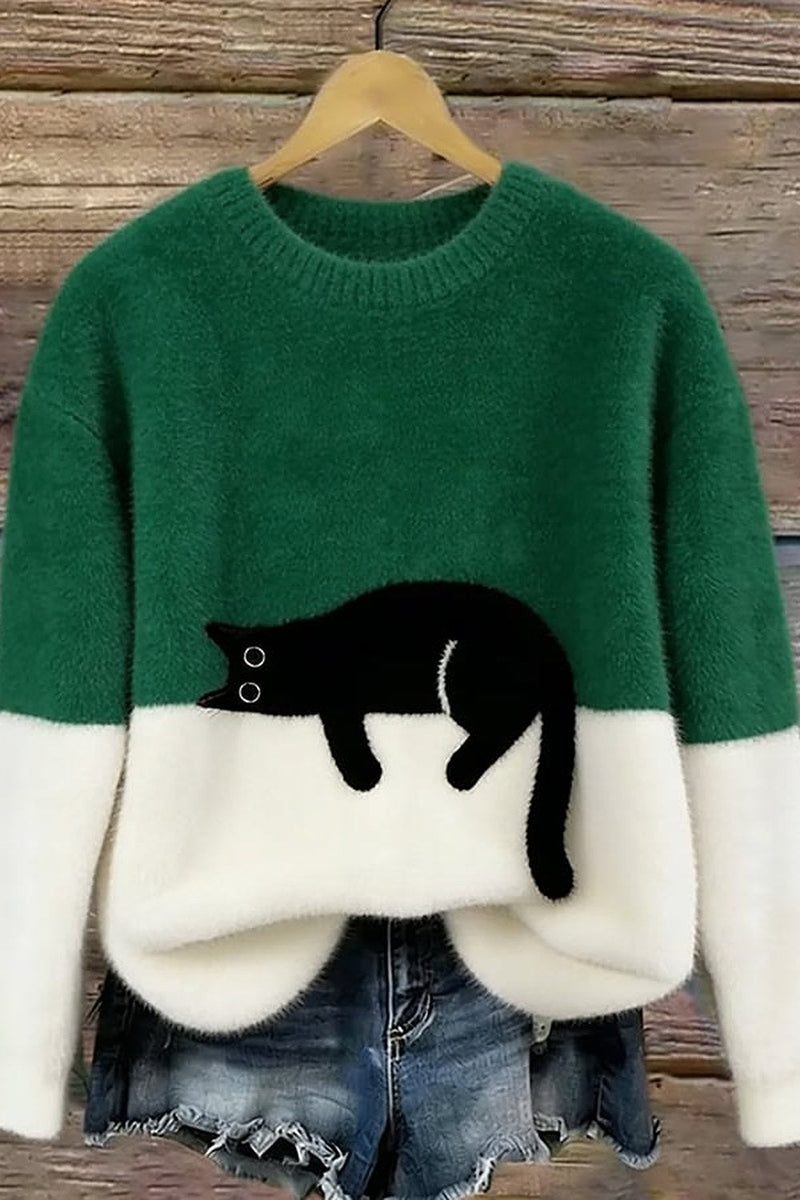 Odile Cat Print Oversized Sweater