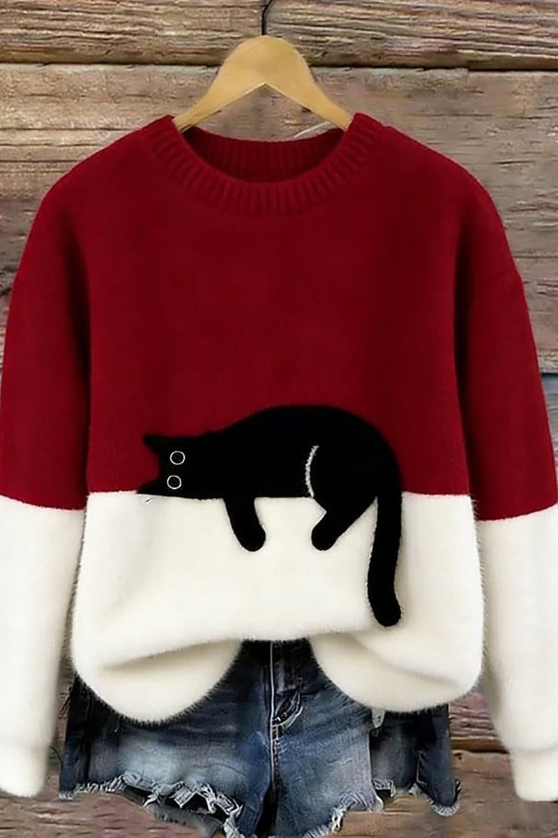 Odile Cat Print Oversized Sweater